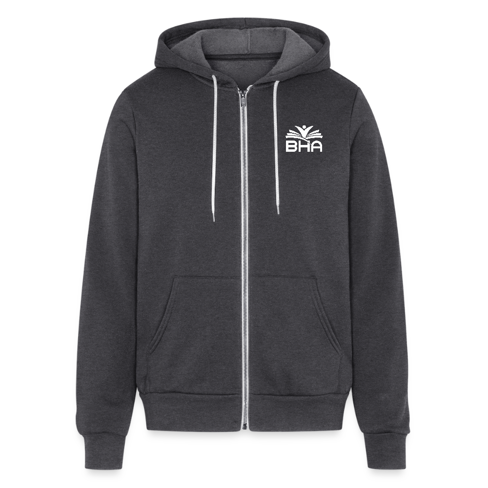 BHA Logo - White Logo - Lightweight Unisex Full Zip Hoodie - charcoal grey