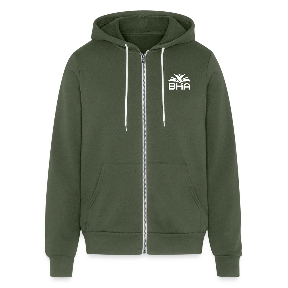 BHA Logo - White Logo - Lightweight Unisex Full Zip Hoodie - military green
