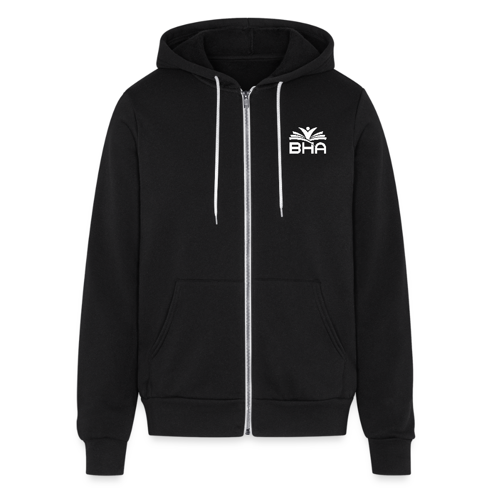 BHA Logo - White Logo - Lightweight Unisex Full Zip Hoodie - black