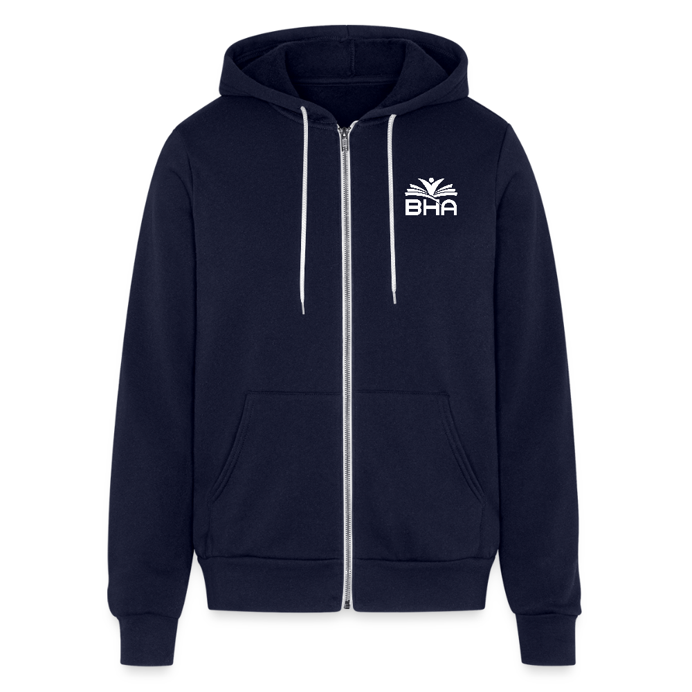 BHA Logo - White Logo - Lightweight Unisex Full Zip Hoodie - navy