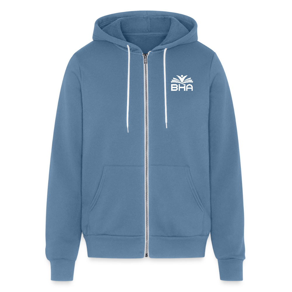 BHA Logo - White Logo - Lightweight Unisex Full Zip Hoodie - steel blue